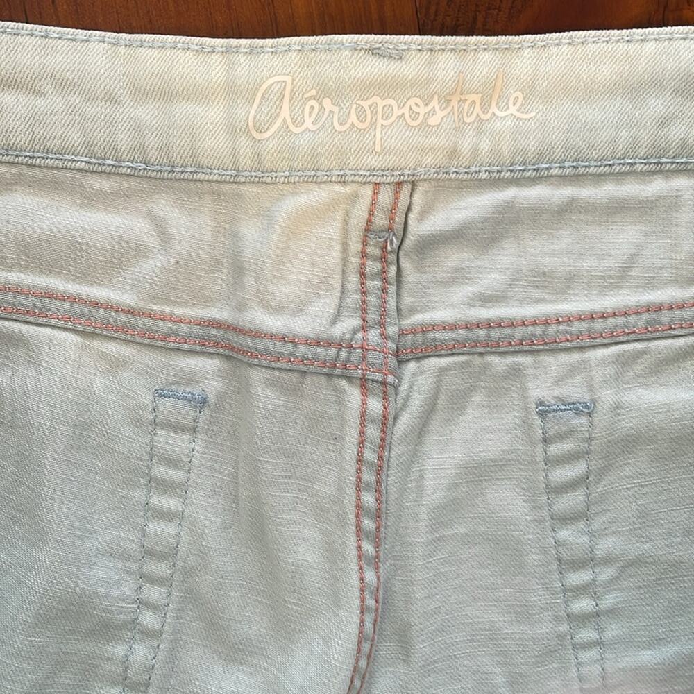 Aeropostale Womens Light Denim Size 10 Shorts Midi X Stitch Design Geometric - Picture 7 of 7